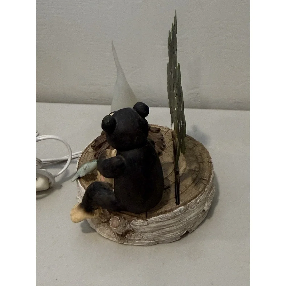 Vtg Black Bear Campfire Night Light Table‎ Lamp Rustic Cabin Lodge Decor Flicker